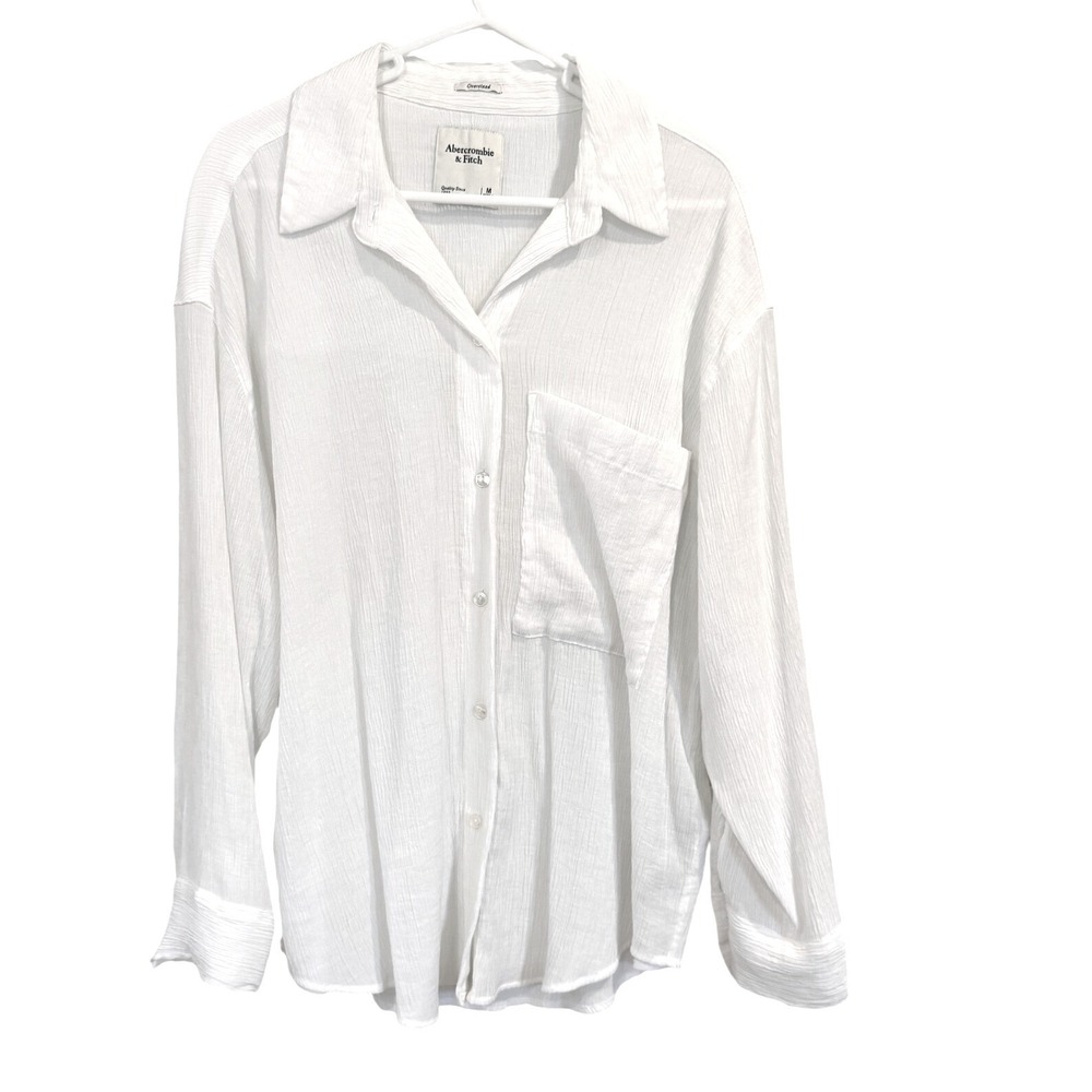 Abercrombie & Fitch White Textured Gauze Oversized Button Up Shirt Womens Medium